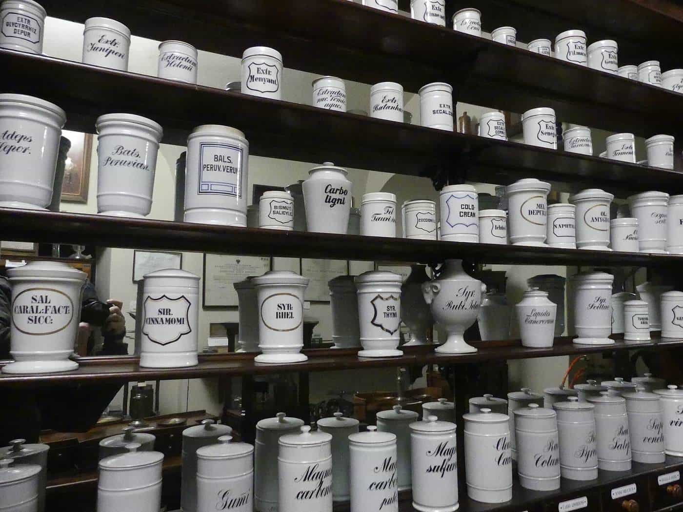 Shelves in a former pharmacy