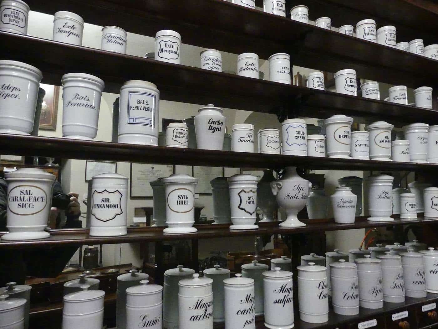 Shelves in a former pharmacy